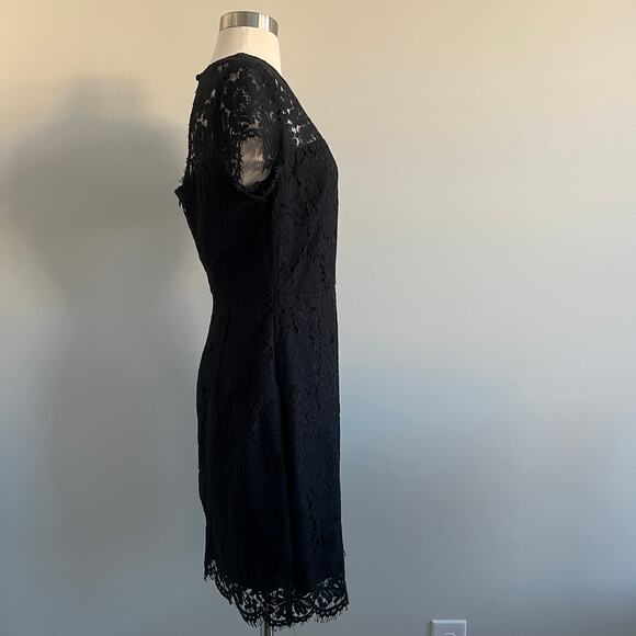 Banana Republic Lace Overlay Sheath Dress Raw Scallop Hem Black 4 NWT - Picture 6 of 11